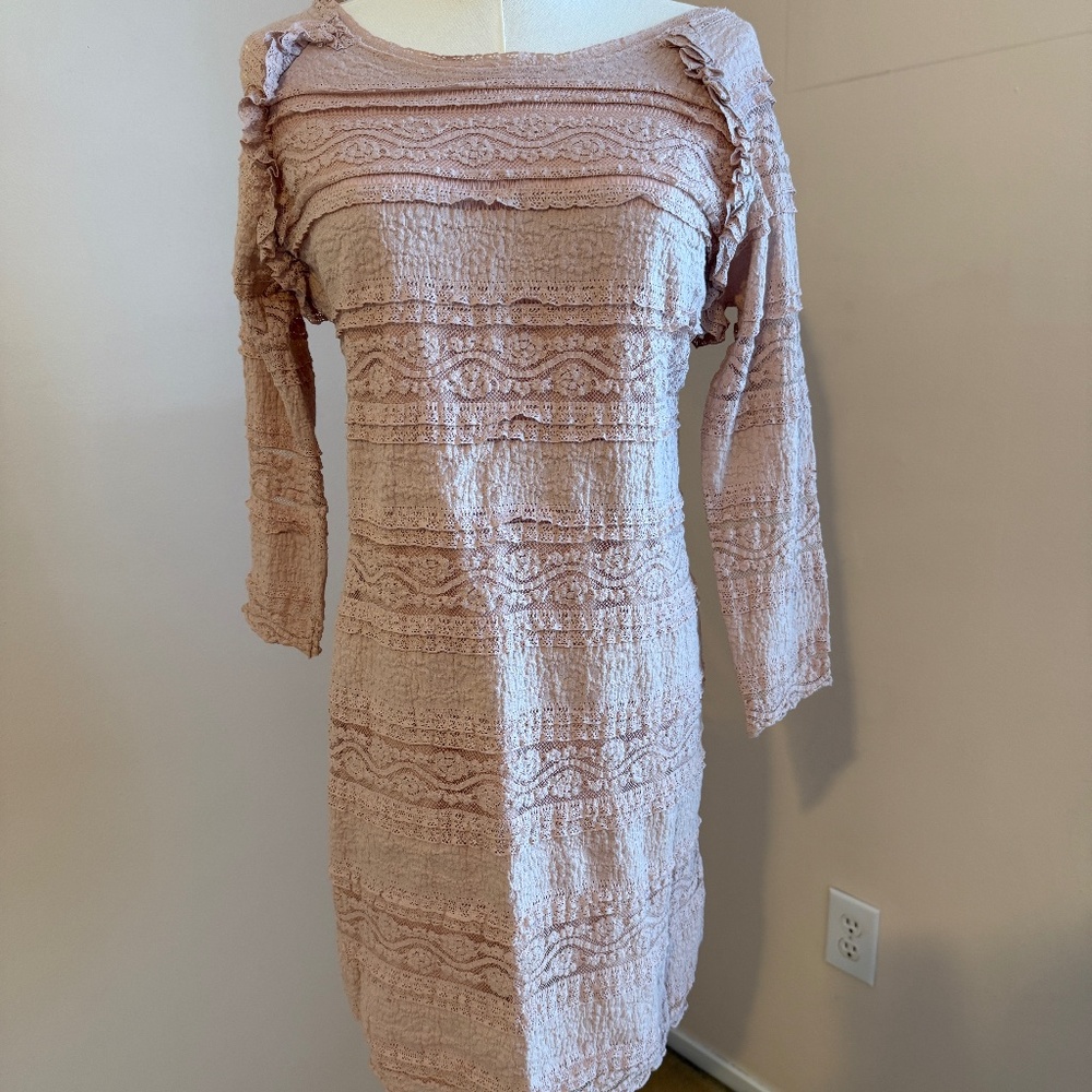 Avec Les Filles Dress Women's  Pink Lace Raglan Long Sleeve Size LARGE